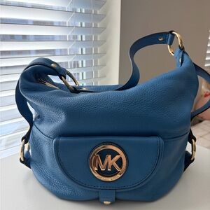 Michael Kors Blue Hobo Bag with Gold Accents